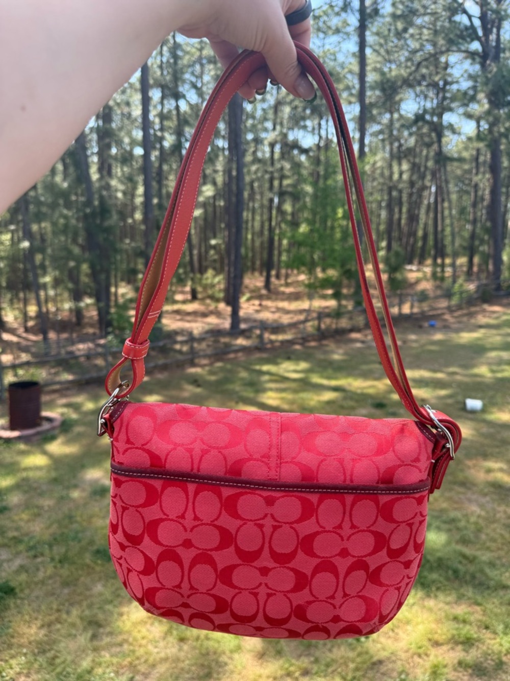 Coach Red Signature Jacquard Saddle Shoulder Bag - Picture 3 of 7
